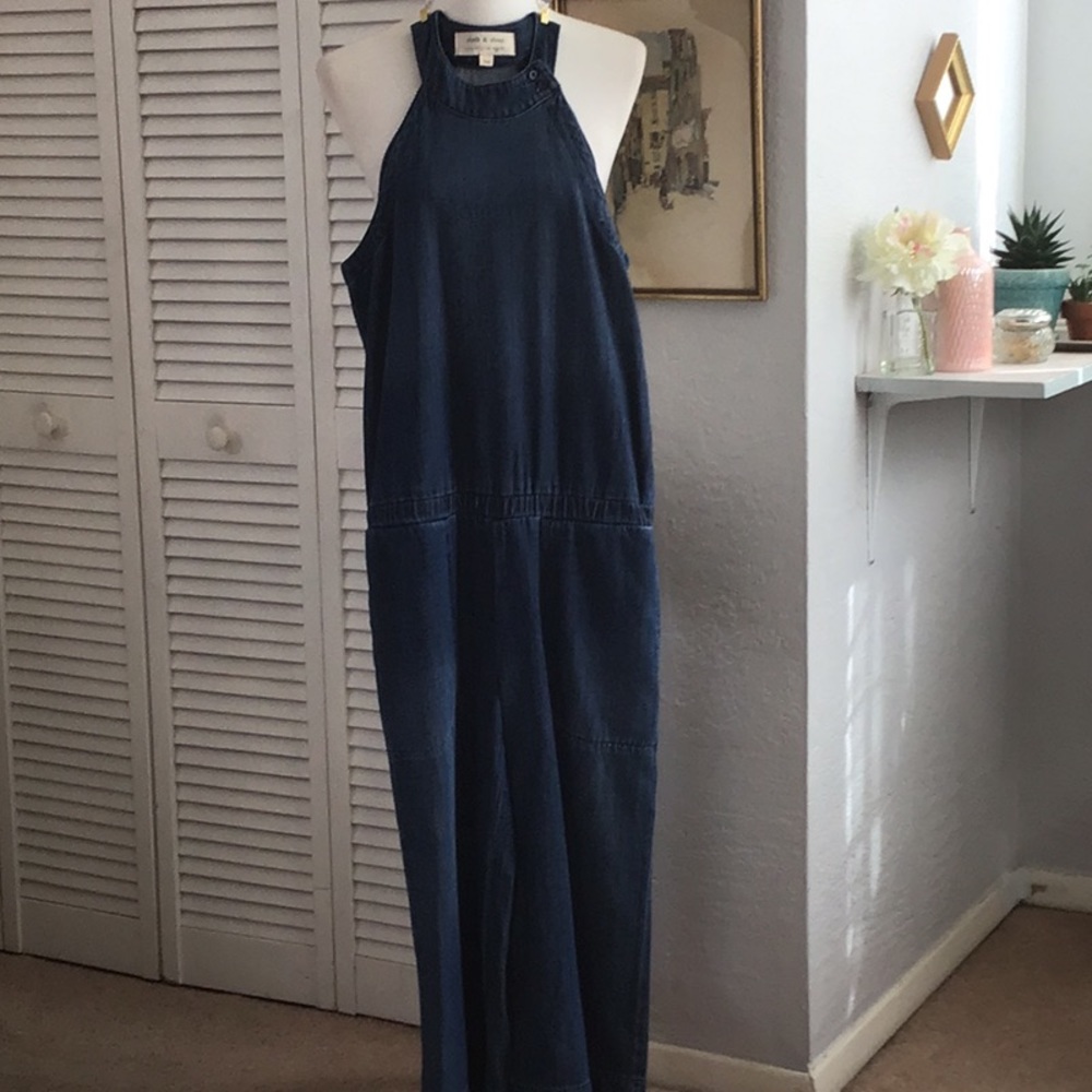 Blue denim wide cropped leg jumper